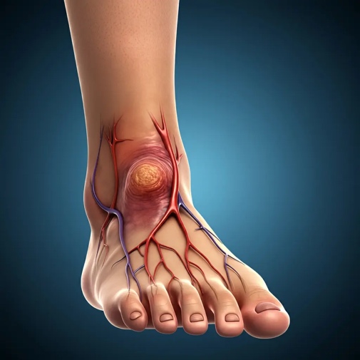 A foot with veins and a ball

Description automatically generated with medium confidence