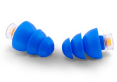 A pair of blue earplugs

Description automatically generated