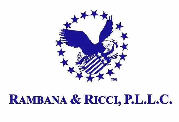 Logo of Rambana & Ricci, P.L.L.C. featuring a blue eagle holding a shield, surrounded by a circle of stars. The company name is written below the eagle in blue text.