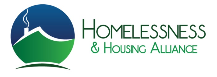 Logo for Homelessness & Housing Alliance. A house with a smoking chimney is depicted inside a green and blue circle on the left, symbolizing hope and support in Okaloosa and Walton Counties.