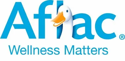 Aflac logo with a smiling duck’s head inside the letter "l" and the slogan "Wellness Matters" written below in blue text, reminding Americans of the importance of regular medical checkups.
