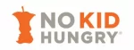 Logotipo de No Kid Hungry que presenta la silueta de un corazón de manzana naranja con el perfil de un niño y las palabras “NO KID HUNGRY” en letras grises y naranjas en negrita.
