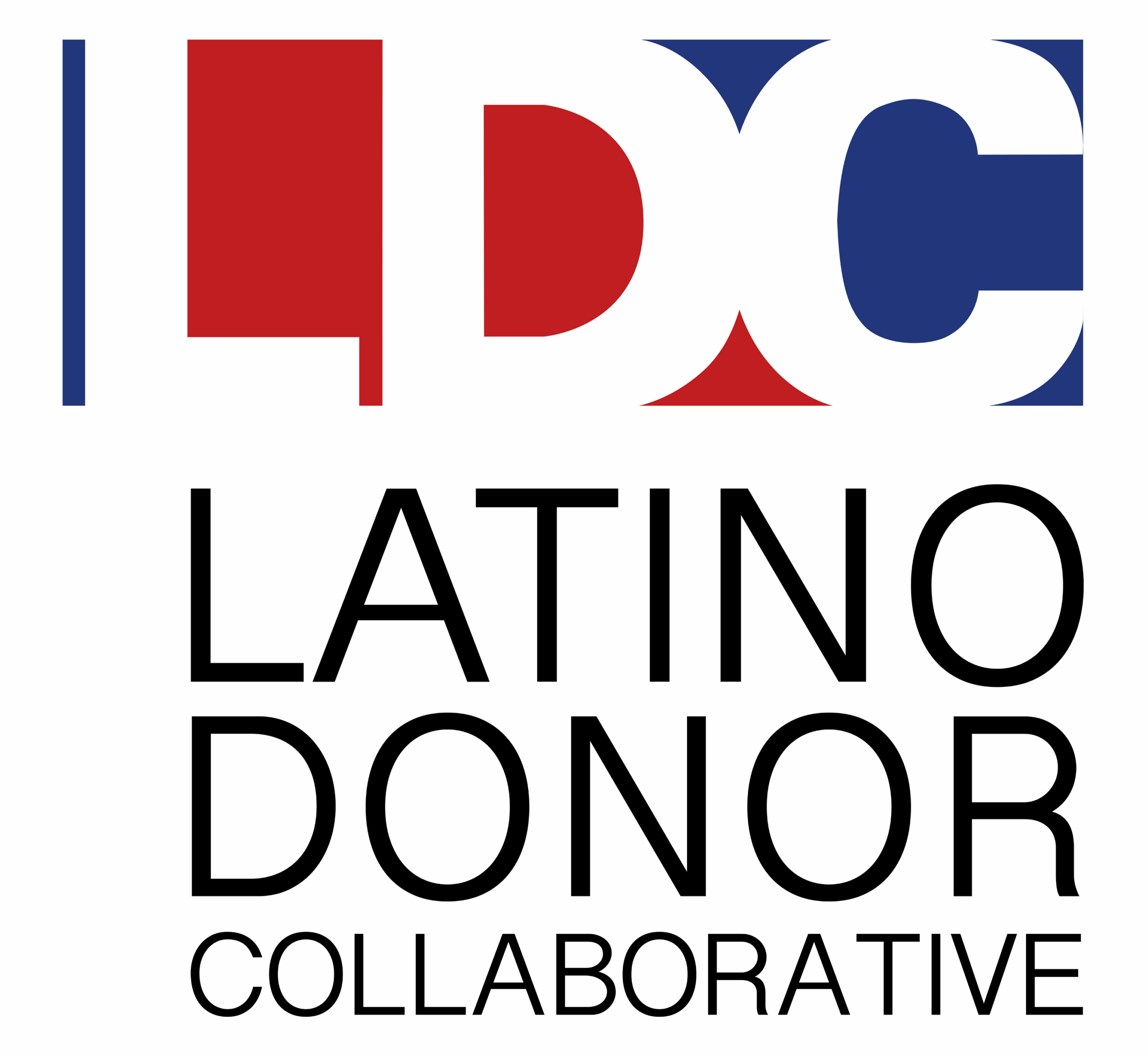 Logo of the Latino Donor Collaborative with the initials "LDC" in red and blue above "LATINO DONOR COLLABORATIVE" in black, highlighting Latinos' economic power as explored in the Velocity 2025 initiative.