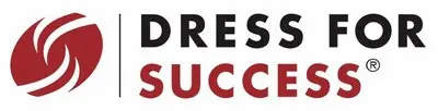 The Dress for Success logo features a red circular abstract design on the left, followed by the words "Dress for Success" in bold black capital letters.