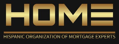 Gold text on a black background reads "HOME" above a line, with "Hispanic Organization of Mortgage Experts" written below in smaller gold letters.