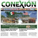 Front cover of the January 2025 CONEXION magazine featuring an ad for Tienda La Mexicana y Taqueria, with colorful store and food images, plus bilingual articles titled “Be Someone’s Second Chance via Gift of Life!” in English and Spanish.