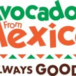 Logo with green and orange text reading "Avocados From Mexico" above a row of orange and green triangles, and "ALWAYS GOOD" in bold brown and orange letters below.