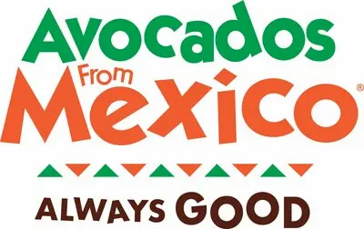 Logo with green and orange text reading "Avocados From Mexico" above a row of orange and green triangles, and "ALWAYS GOOD" in bold brown and orange letters below.