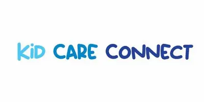 The words "KID CARE CONNECT" are written in uppercase letters, each word in a different shade of blue, on a white background.