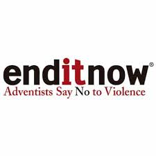 Logo with the words "enditnow" in bold, with "it" in red, and the phrase "Adventists Say No to Violence" below, representing a campaign against violence.