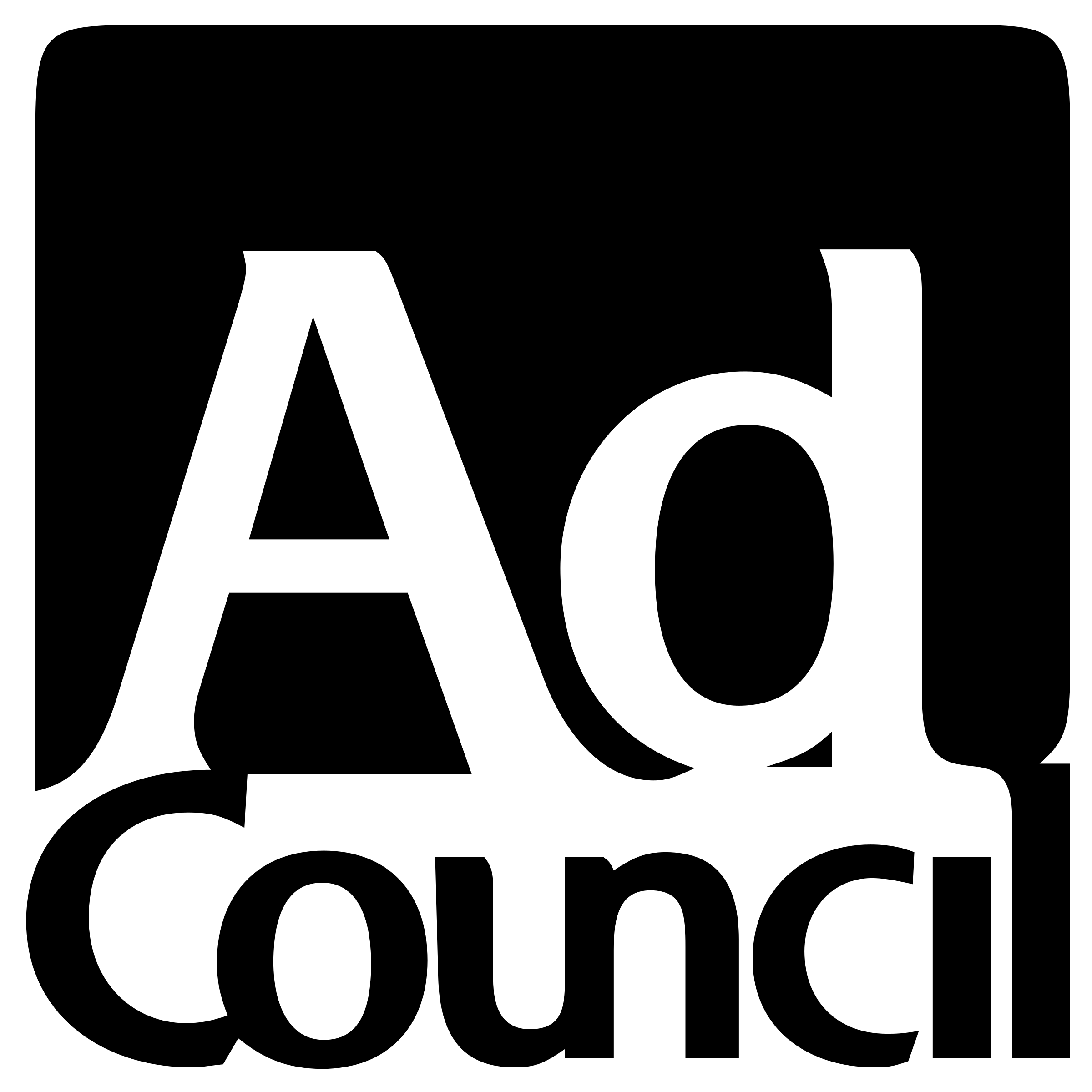 The Ad Council logo featuring a large stylized "A" and "d" above the words "Ad Council" in bold, black and white lettering inside a rounded square highlights campaigns with partners like NHTSA to prevent heatstroke deaths in vehicles.