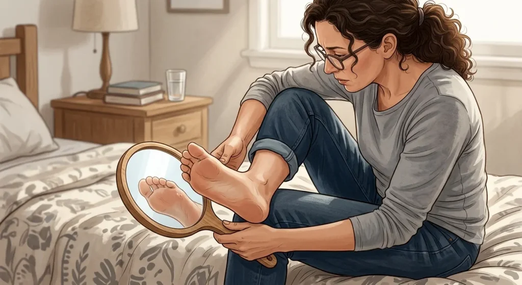 Women checking for diabetic foot, neuropathy,