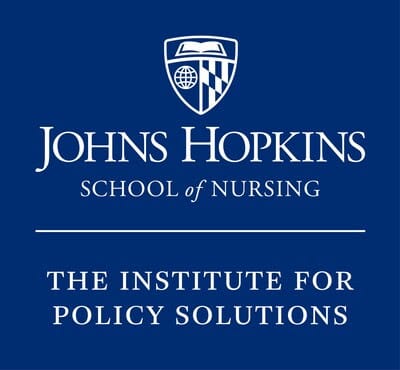 Johns Hopkins School of Nursing logo above text reading "The Institute for Policy Solutions" on a blue background.